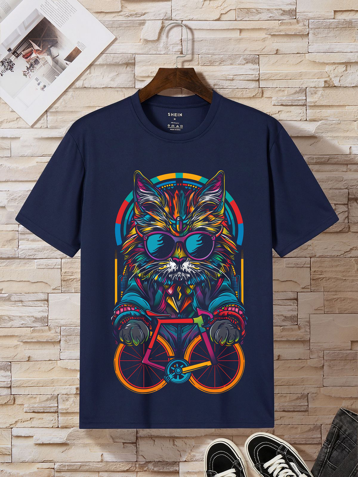neon cat cyclist art graphic t shirt neon cat cyclist art graphic t shirt
