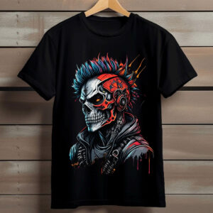 cyberpunk punk skull mohawk graphic t shirt – edgy streetwear unisex tee