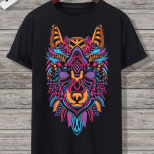 tribal wolf graphic t shirt – colorful artistic design