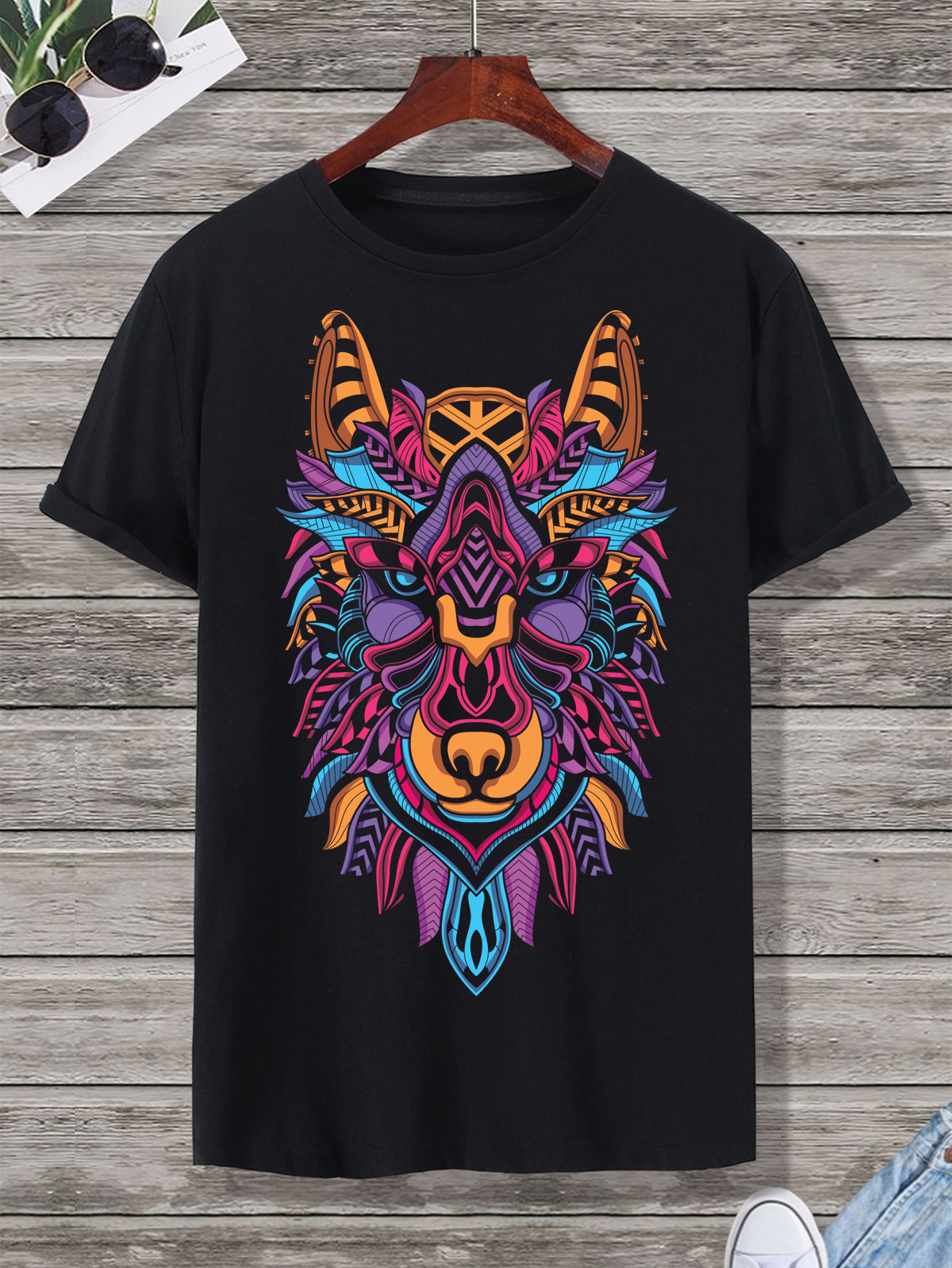tribal wolf graphic t shirt – colorful artistic design tribal wolf graphic t shirt – colorful artistic design