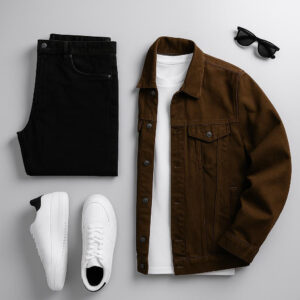 men's brown denim trucker jacket – classic button up casual jacket for everyday wear