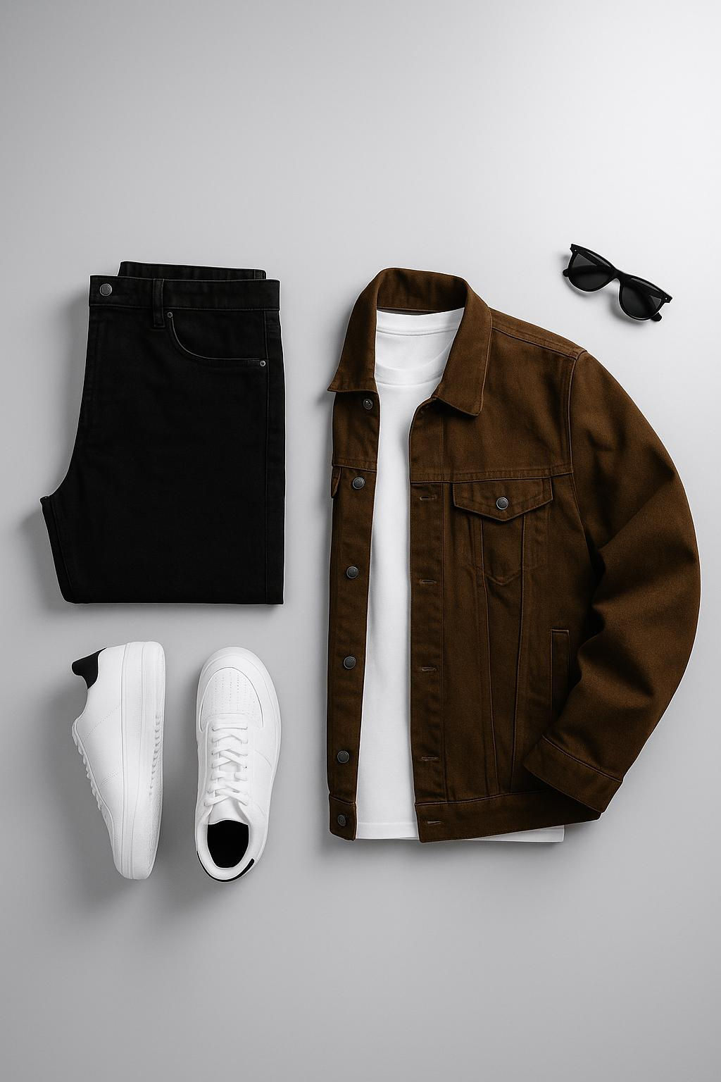 men's brown denim trucker jacket – classic button up casual jacket for everyday wear