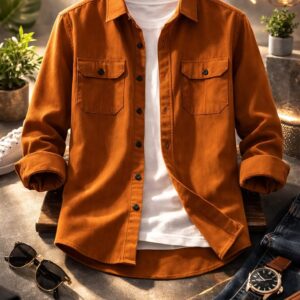 men's rust overshirt – premium cotton casual button up shirt with dual chest pockets