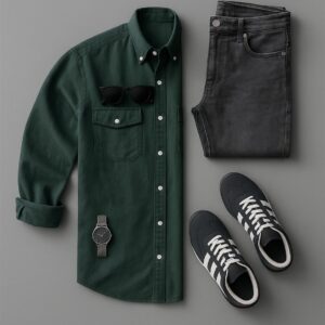 men's forest green casual shirt – full sleeve button down oxford shirt with chest pocket short desc