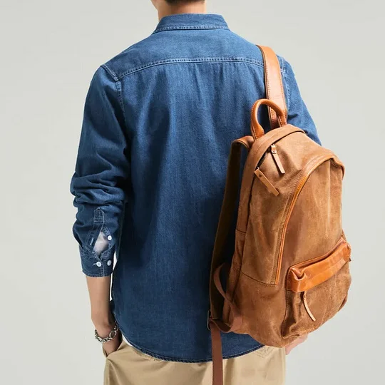 men's washed denim shirt — relaxed long sleeve button up in medium blue