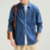 men's washed denim shirt — relaxed long sleeve button up in medium blue