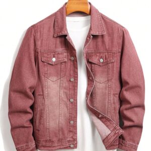 men's dusty rose washed denim trucker jacket – vintage faded coloured casual jacket with chest & side pockets