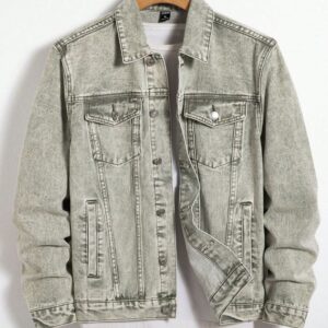 men's sage green washed denim trucker jacket – vintage faded casual jacket with chest & side pockets