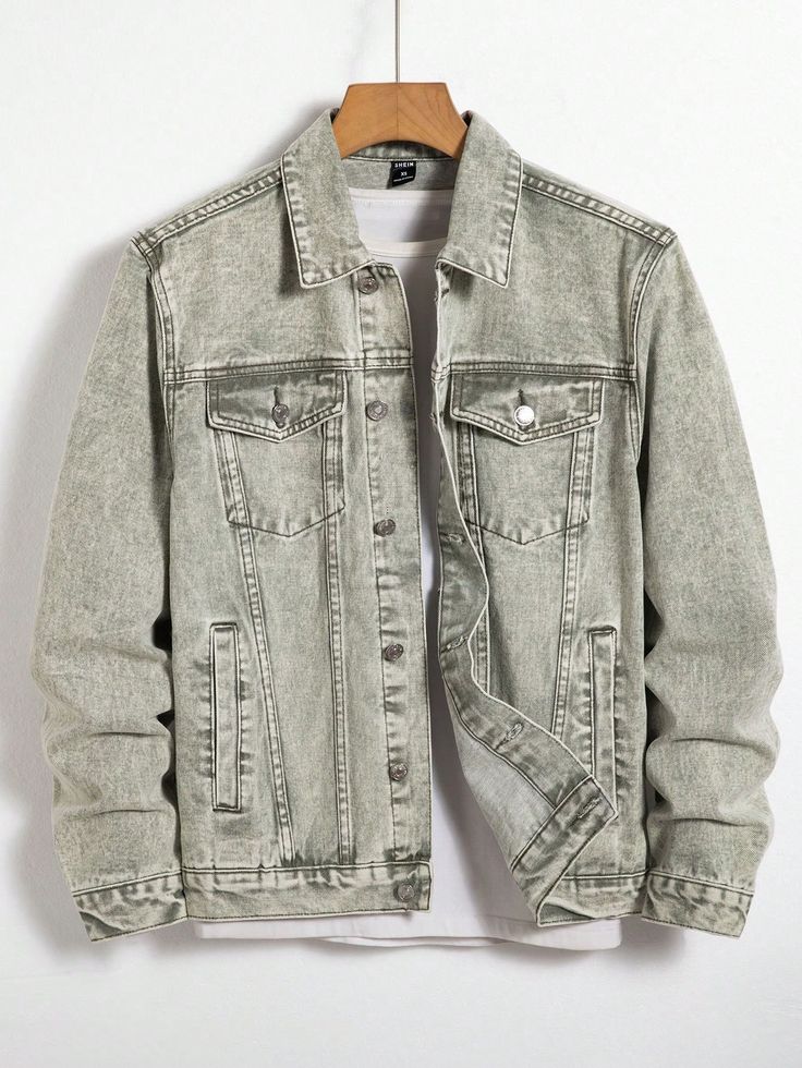 men's sage green washed denim trucker jacket – vintage faded casual jacket with chest & side pockets